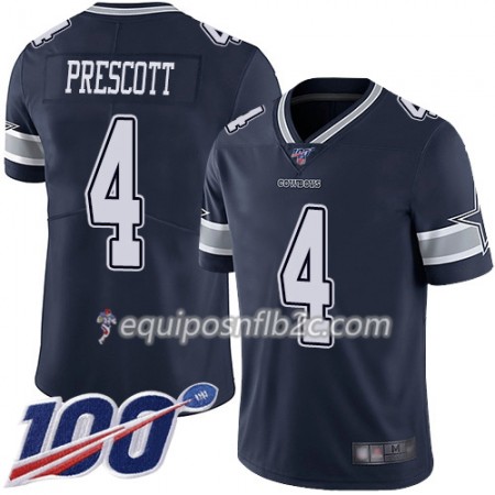 Camiseta Hombre NFL Dallas Cowboys Dak Prescott 4 Nike Navy Azul 100th
